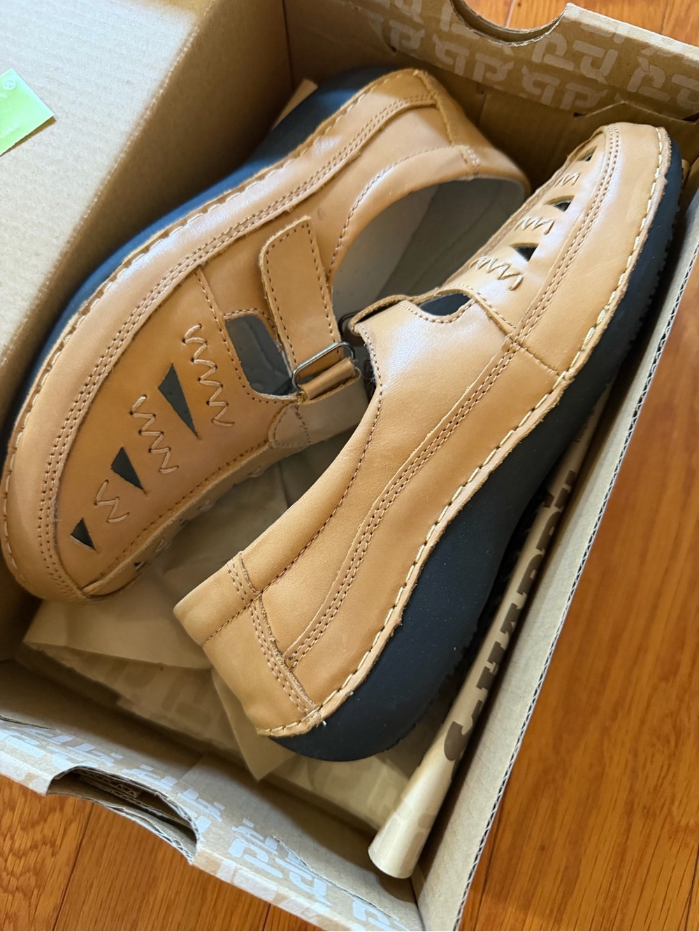Propet Tan Leather Cutout Mary Jane Comfort Shoes Womens 6 Extra Wide 4E